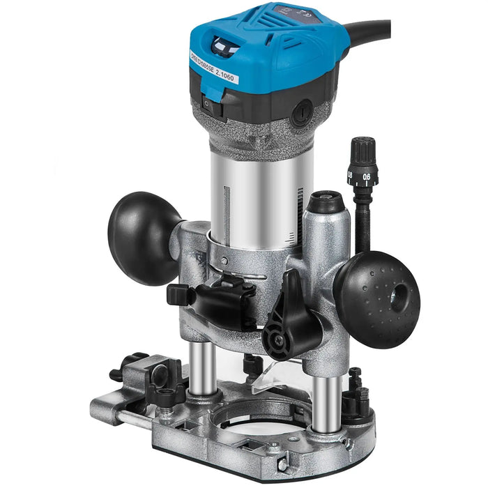 Compact 1.25HP Wood Router Kit with Fixed Plunge and Tilt Base Variable Speed 800W Max Torque 30,000RPM New Condition