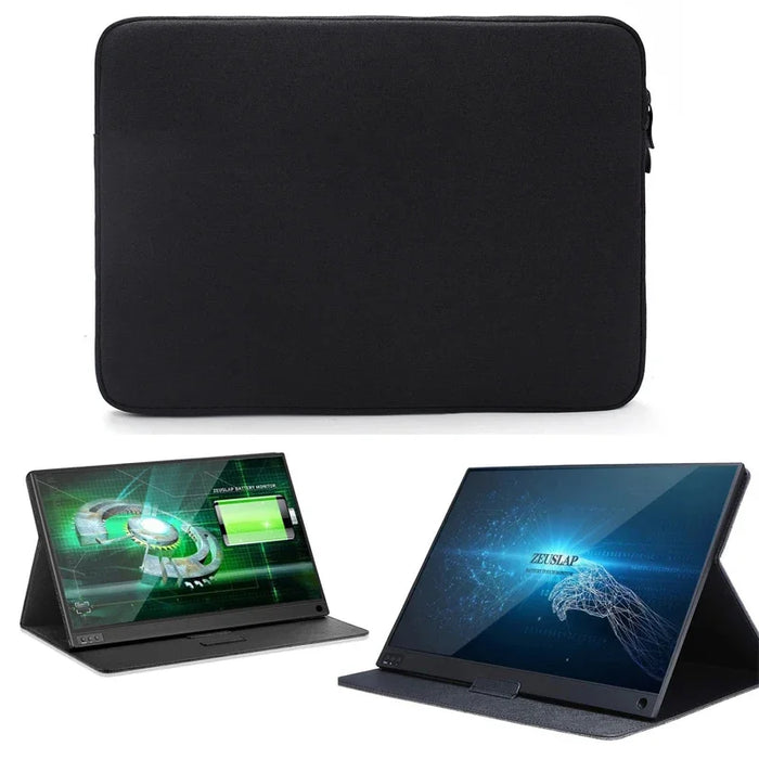 For ZEUSLAP 16inch Portable Monitor Bag Waterproof Canvas Flocking Sleeve Anti-Drop Zip Pouch Carry Case